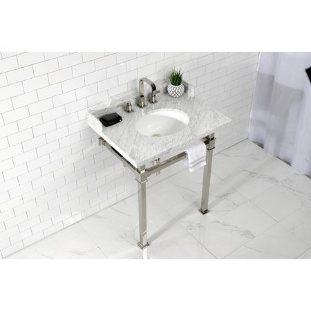 Kingston Brass 30 Carrara Marble Console Sink with Stainless Steel Legs, Marble WhitePolished Nickel LMS30MOQ6